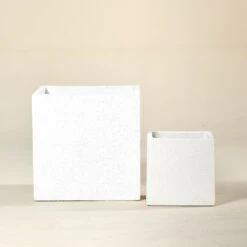 Outdoor Pot – Terrazzo Cube White